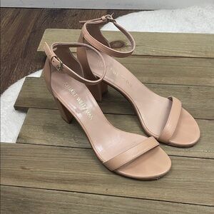STUART WEITZMAN NearlyNude Nudist Ankle Strap Block Heel